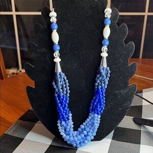 Talbots Blue and White Beaded Twist Necklace